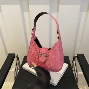Élégant Sac Sous le Bras en Cuir PU Gaufré Crocodile Avec Décoration de Nœud en Métal Argenté Sac à Épaule Mode pour Femmes Urbain Quotidien
