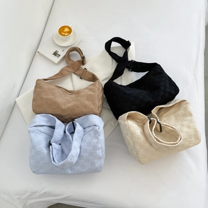 Sacs cabas minimalistes en flanelle à carreaux en marron, noir, bleu et beige