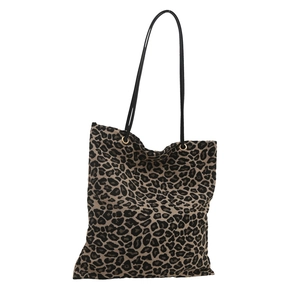 Grand sac cabas en toile à motif léopard avec de longues bandoulières noires pour femme