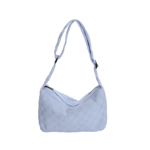 Sac fourre-tout tissé bleu clair à motif à carreaux avec bandoulière réglable