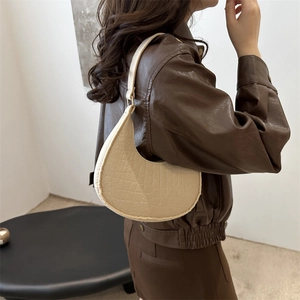 Chic beige crocodile embossed crescent hobo bag for women with minimalist shoulder strap