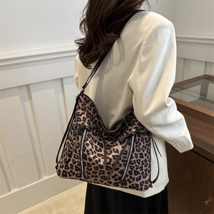 Grand sac cabas rétro à motif léopard avec bandoulière pour femme