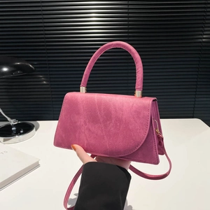 Borsa a Spalla Quadrata da Donna in Pelle PU Texture Scamosciata Retro Minimalista Patta Borsa a Tracolla Con Manico Ufficio Pendolari