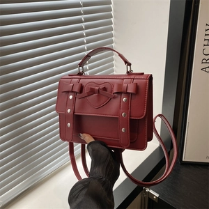 Vintage PU Leather Heart Bow Backpack For Women Preppy Style Messenger Crossbody Bag Rivet College School Bag