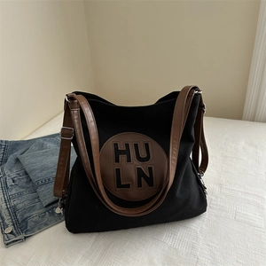 Women Large Capacity Canvas Tote Bag Minimalist Letter Printed Shoulder Bag Casual Lightweight Versatile Travel Handbag