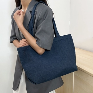 Deep blue denim canvas tote bag for women, large capacity shoulder bag for daily commute