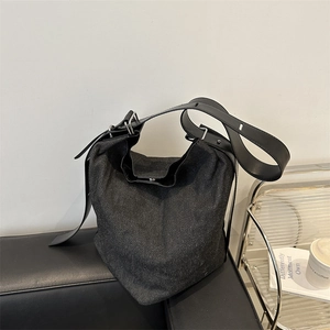Damen Denim Umhängetasche Mit Großer Kapazität Urban Einfach Steppnähte Hobo Bucket Bag Verstellbarer Gurt Tote Bag