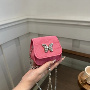 Women Mini PU Leather Shoulder Bag With Butterfly Metal Clasp Fashion Chain Crossbody Small Square Bag Solid Color Daily Satchel