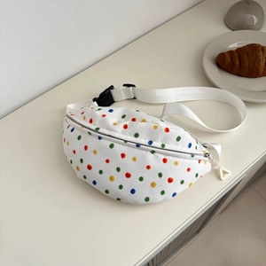 Polka dot canvas belt bag with colorful prints for women in a casual fashion style