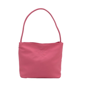 Pink minimalist single shoulder bucket bag with pretty and libety embossed text design