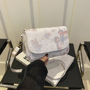 Fashion PU Leather Butterfly Constellation Print Small Square Bag Trendy Women Shoulder Crossbody Bag With Flap Magnetic Buckle Messenger Bag