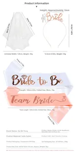 Detailed size specifications for Bachelorette Party bridal veil, headband and sashes set