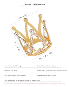 Miniature gold crown cake topper made of zinc alloy with sparkling rhinestones details