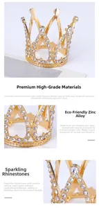 Detailed view of golden crown with zinc alloy structure and sparkling rhinestones