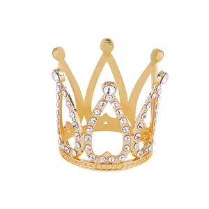 Mini Gold Zinc Alloy Rhinestone Crown Cake Topper For Girls Birthday Party Decoration Elegant Hair Accessory For Doll