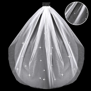 White Double Layer Bridal Wedding Veil With Rhinestones Short Length Tulle Veil With Hair Comb For Bachelorette Party Women Accessories