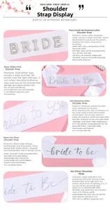 Detail of five Bride to Be sashes featuring pearl embroidery and glitter finishes