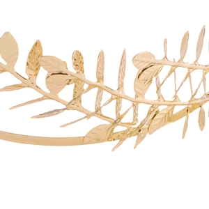 Elegant gold laurel wreath tiara for weddings with detailed metallic leaf textures