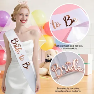 Rose gold Bride crown and white silk Bride to Be sash set for bridal party dressing