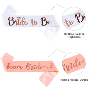 Wedding sash set with white Bride to Be and rose gold Team Bride satin ribbon styles