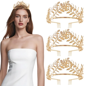Elegant golden laurel leaf crown tiara for brides and party hair styling accessories