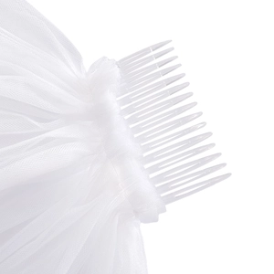 White bridal tulle veil with plastic hair comb for wedding and bachelorette party events