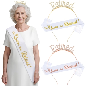 Retired Party Decorations Tiara And Sash Alloy Rhinestone Crown Queen Retired Satin Sash For Women Retirement Gifts