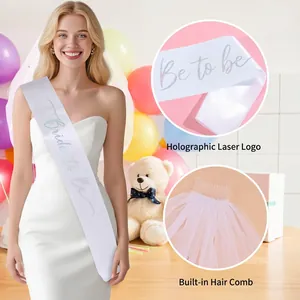 White Bride to Be sash with laser lettering and double-layer veil with hair comb