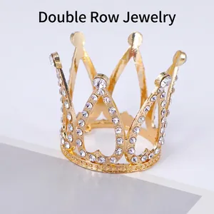 Elegant gold crown hair accessory with sparkling white rhinestones for girls' parties