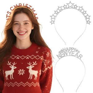 Weihnachts-Haarreifen-Set mit Strasssteinen, Sternen und festlichen Schriftzügen