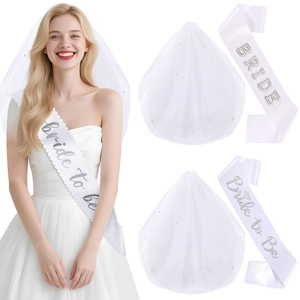 Double-layer rhinestone bridal veil and Bride To Be satin sash set for bachelorette parties