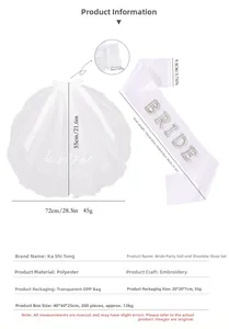 Detailed view of the Bride to Be veil and sash set with precise dimensions and embroidery