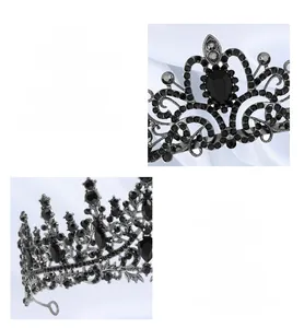 Close-up of black rhinestone gothic crown with AAA grade crystal and eco-zinc alloy detail