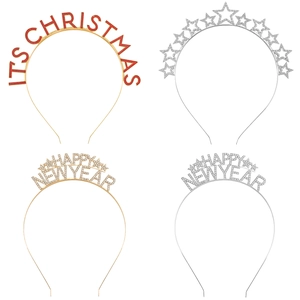 Set mit vier festlichen Kristall-Haarreifen mit IT'S CHRISTMAS und HAPPY NEW YEAR Motiven