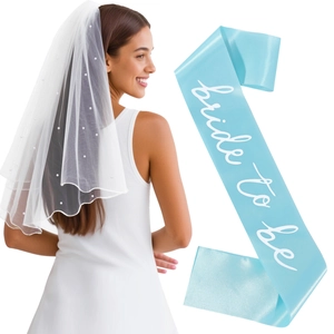 Braut Künstliche Perlen Tüllschleier Und Zukünftige Braut Satin Schärpe Set Hochzeit Junggesellinnenabschied Deko Schleier Und Band