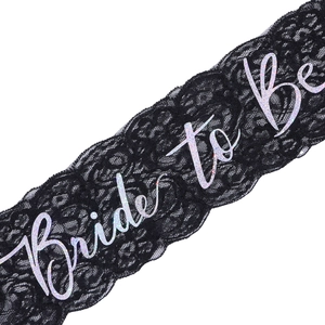 Black floral lace Bride To Be sash with silver glitter lettering for wedding parties
