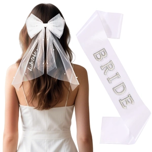 Bride To Be Bachelorette Party Bow Hair Clip With Tulle Artificial Pearl And Satin Sash Rhinestone Headband Bridal Shower Wedding