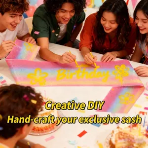 DIY Birthday sash featuring rainbow gradient glitter and personalized floral lettering