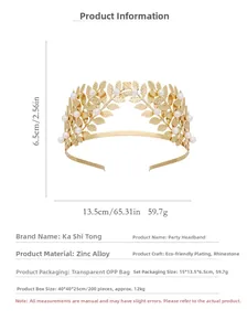 Détails du serre-tête de mariée à feuilles dorées avec perles de 13,5x6,5 cm