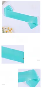 Detail of Tiffany blue satin sash with gold foil The Life of a Birthday Girl lettering