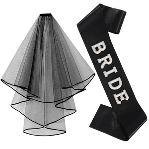 Gothic Halloween Bride To Be Sash And Veil Black White Satin Sash With Rhinestone Pearl Letter Bachelorette Party Accessory