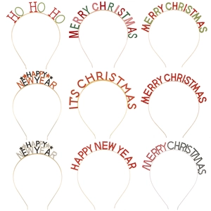 Serre-tête Lettres en Strass pour Noël et Nouvel An Merry Christmas Happy New Year Serre-tête en Alliage Accessoires de Cheveux de Fête pour Femmes