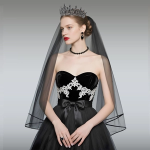 Gothic ghost bride costume set with black tiara veil and lace corset dress accessories