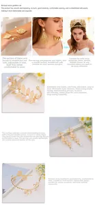 Détail du brassard en feuilles dorées et boucles d'oreilles perles, style baroque