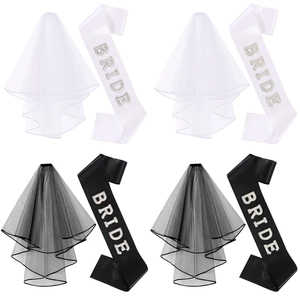 Gothic black and white bachelorette party bride veil and rhinestone sash set