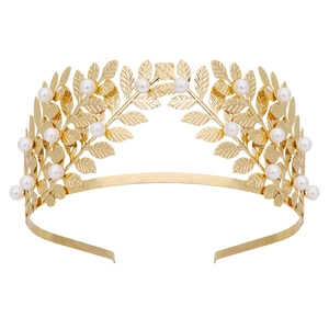 Serre-tête Baroque Feuilles d'Or Künstliche Perles Alliage Déesse Grecque Accessoire Cheveux Mariée Pour Mariage Fête Bijoux Cheveux Femme