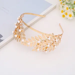 Serre-tête feuilles dorées à double rangée avec perles, accessoire cheveux chic