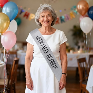 Set fascia glitter Officially Retired e tiara con strass per festa di pensionamento