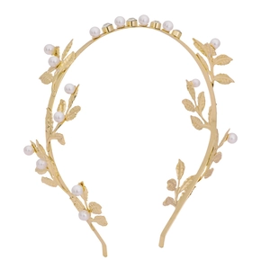 Serre-tête Baroque Feuilles d'Or Avec Imitation Künstliche Perle Strass Couronne Déesse Grecque pour Mariage Fête Femme Accessoires