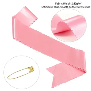 Pink satin party sash with 150g smooth fabric texture and golden safety pin accessory